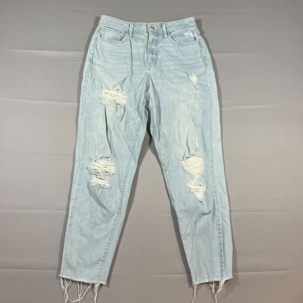 Arizona Mom Jeans Womens 7 Blue Denim Cotton Stretch High Rise Skinny Distressed